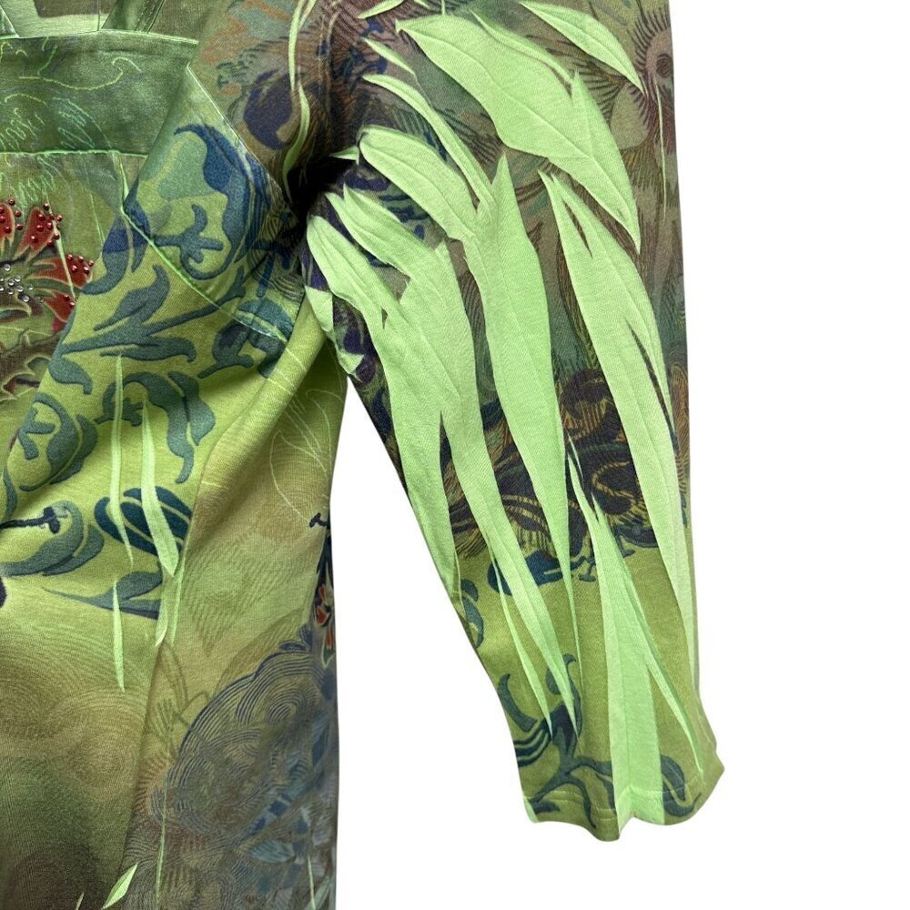 DRESSBARN Boho Top XL Green Print Tee 3/4 Sleeve St Patricks Day - Picture 7 of 8